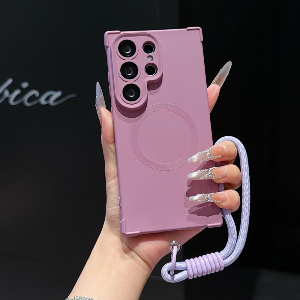 For  Matte Lanyard Soft TPU Case for Samsung Galaxy S26 S2 Ultra S24 Plus Lens Protector Wrist Strap Airbag Bumper Cover