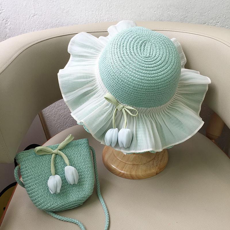 1/2Pcs Summer Sun Hat Princess Beach Sun Hat Big Brim Tulip Fisherman Hat For Girls Sweet Crossbody Bag Gifts