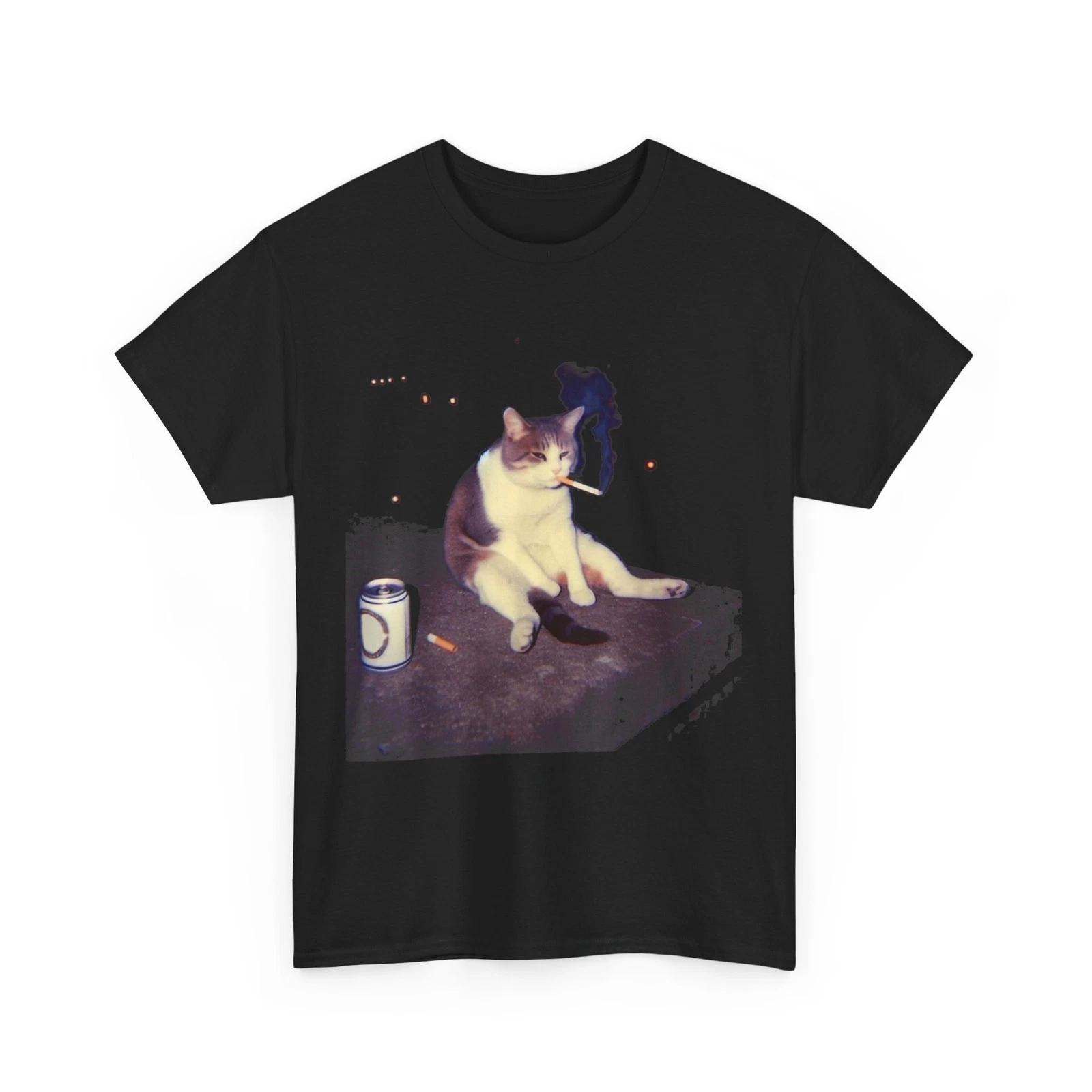 Cigarette Kitten T-Shirt, Smoking Cat Meme Women Men Funny Shirt 2XL