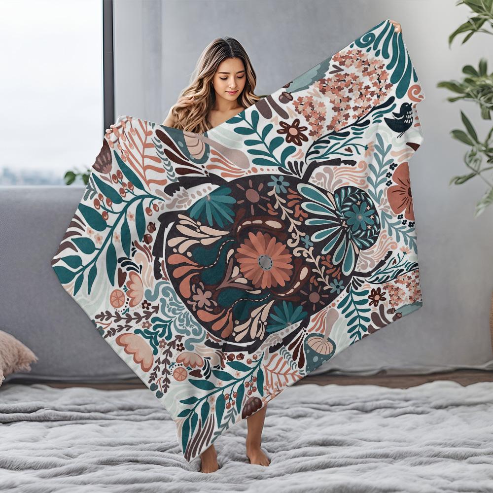 Boho Floral Print Blanket Throw Soft Fleece Bed Blanket Decorative Throw Blanket for Sofa Couch Living Room Bedroom