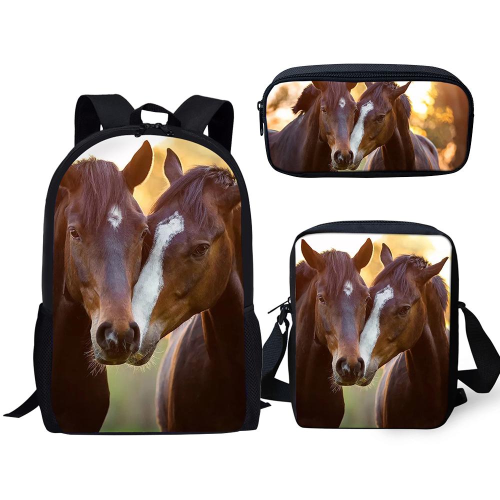 Novità Popolare Cavallo Popolare Stampa 3D Set da 3pz Zainetti Scolastici Zaino Daypack per Laptop Borsa a Spalla Inclinata Astuccio