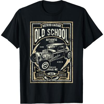 Old School Vintage Hot Rod Garaż Męska Koszulka Klasyczny Samochód