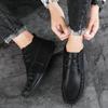2025 Retro Style Retro Men's Boots Flat Mid Top Fashion Casual Bean Shoes Ankle Boots Leather Loafers Italian Male Driving Shoes
