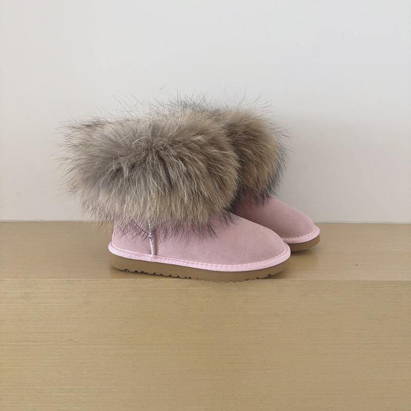 Winter Schneestiefel Damen Fuchshaar Niedriger Schaft Rindsleder Plüsch Warm Leicht Damenstiefel Stiefel