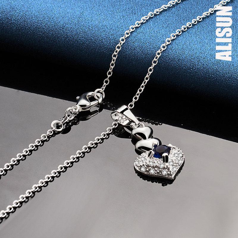 925 Sterling Silver Blue Zircon Heart-shaped Pendant Necklace Fashionable Wedding Jewelry