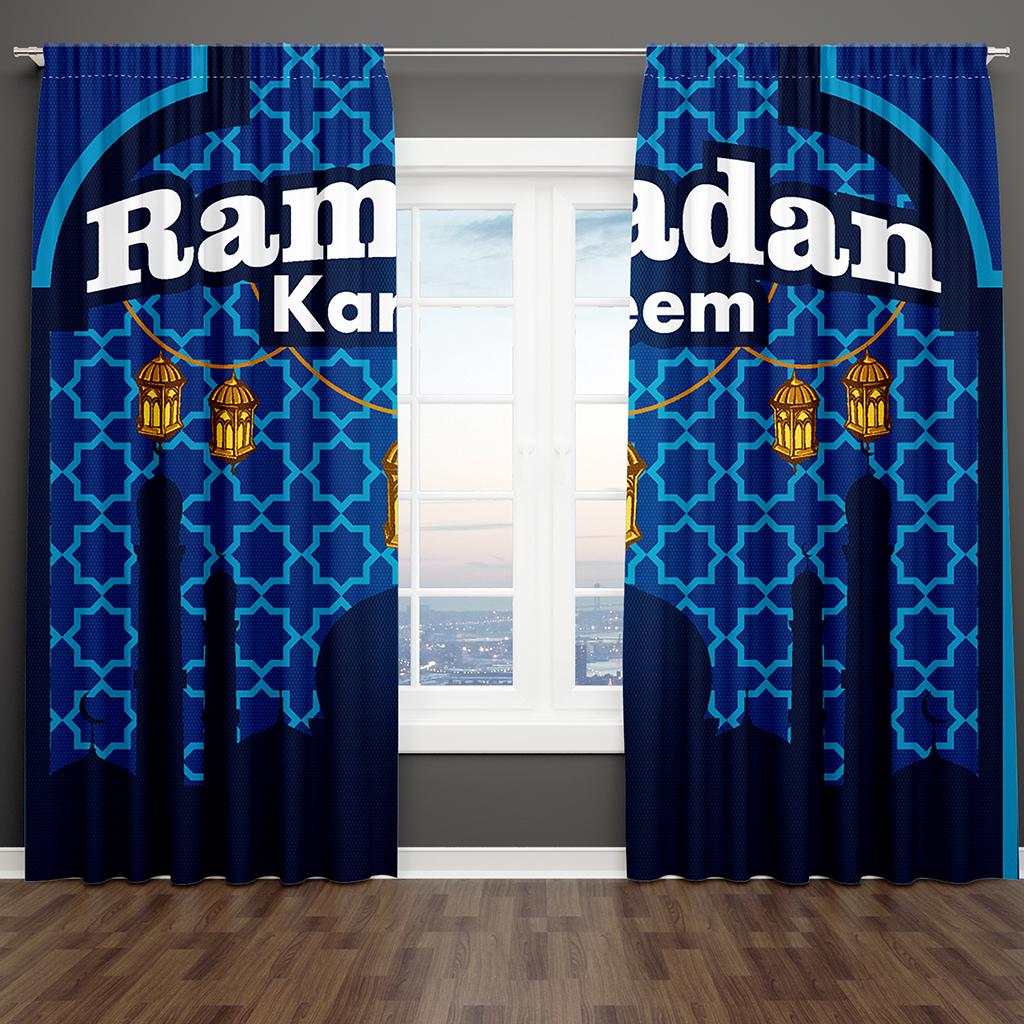 

Wine Red Premium Gold Light Ramadan Kareem Drapes Blinds Great for Living Room Bed Room Bathroom Kicthen Door Home Decor W65X60H(cm)X2Pcs&Hook