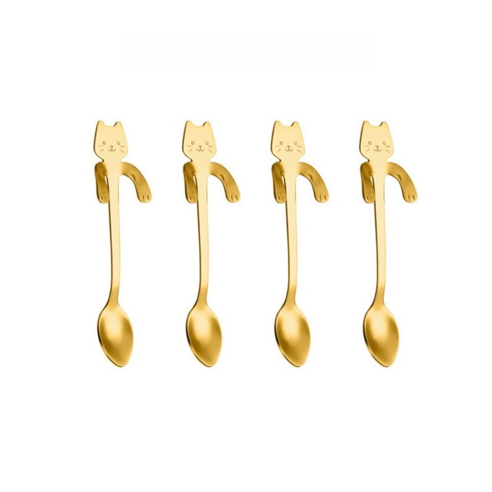 1/4pcs Stainless Steel Mini Cat Coffee Spoon Cute Cat Tableware Stainless Steel Teaspoon Kitchen Tool Cute Design Children Spoon