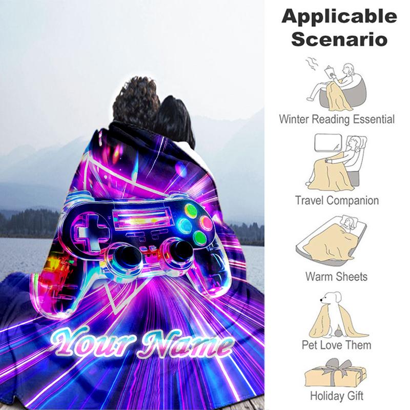 1PC Custom Name Neon Lights Flannel Blanket Versatile, All-season Throw Suitable for the Living Room, Bedroom, Camping, Travel, and Gift