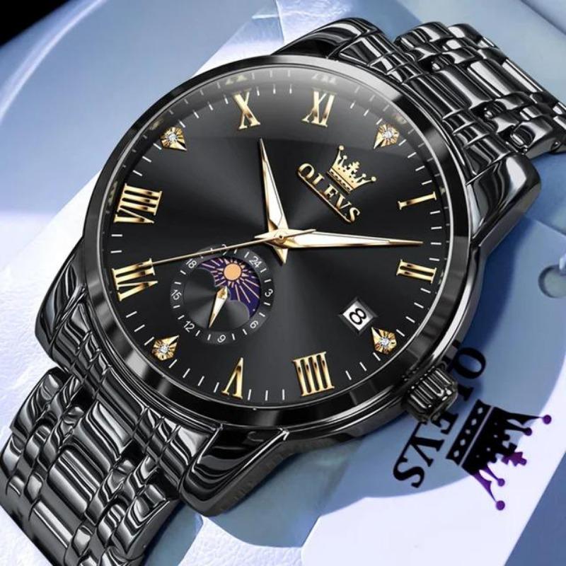 OLEVS Waterproof Luminous Date Moon Phase Business Watch Men's Wacthes Trend Fashion Original Quartz Wristwatch
