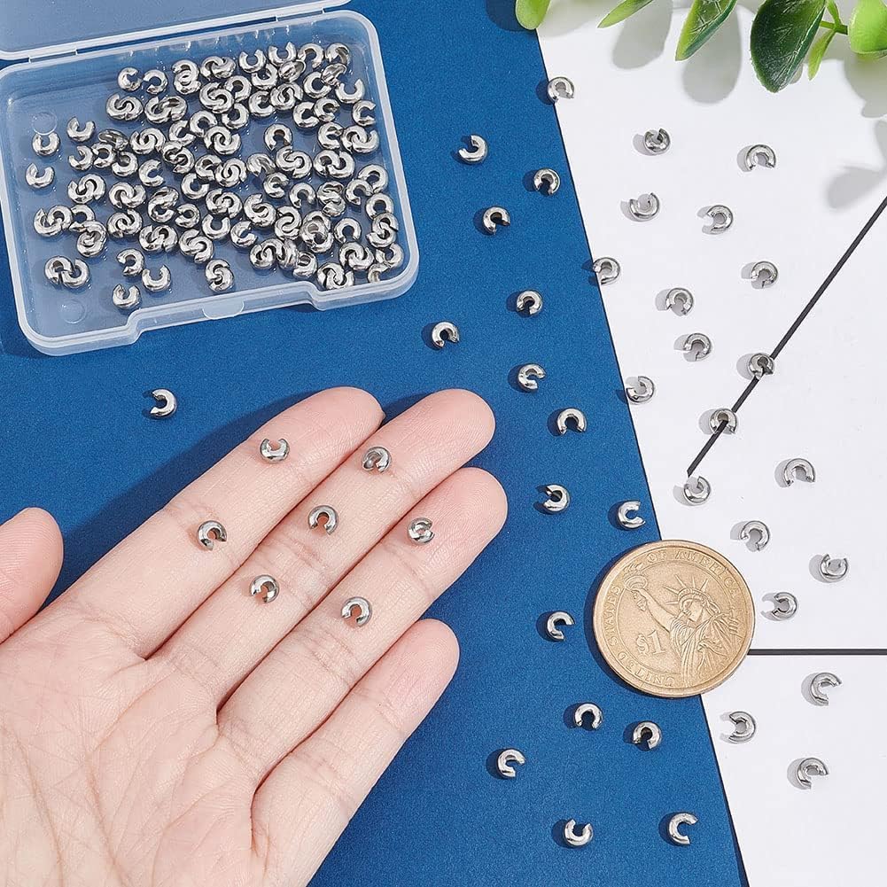 Tarnish Resistant 304 Stainless Steel Crimp Beads Covers, Stainless Steel Color, 10.5mm Long, 9mm In Diameter, 6mm Thick.