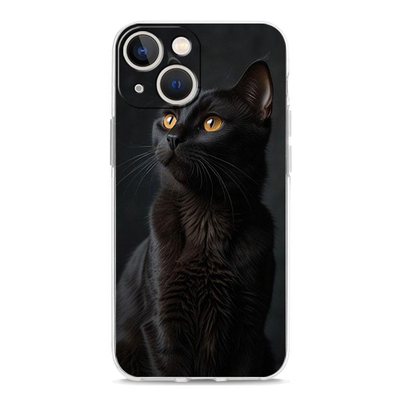 Phone Case For iPhone 16 15 14 13 12 11 Pro Max XS X XR 7 8 Plus Soft Shockproof TPU Clear Cover Black Cat