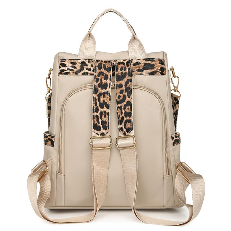 Nylon Leopard Print Women's Anti-theft Backpack Tassel Large Capacity Color Contrast Travel Backpack