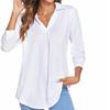 2025 Spring Autumn Women's Chiffon Blouse, Notched Lapel V-Neck Three-Quarter Sleeve Shirt, Loose Fit Solid Color Office Casual Top For Workwear