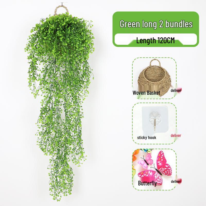 Wall-Mounted Artificial Hanging Vines with Spider Plant in Basket for Living Room Decor
