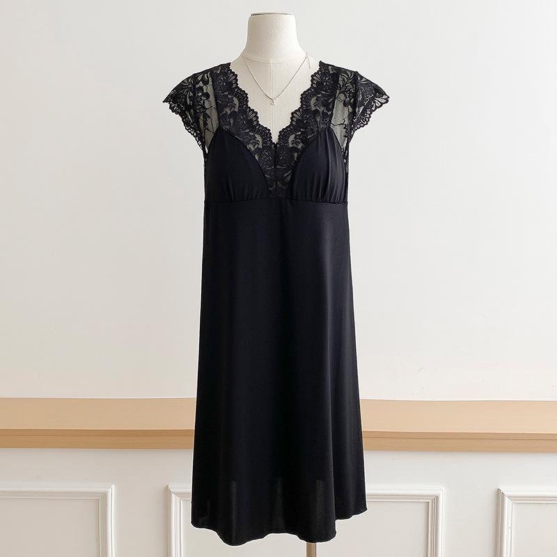 French Ice Silk Nightgown with Built-in Bra, Cool Silky Touch, Short Sleeve, Lightweight Home Wear, Sexy Pajamas