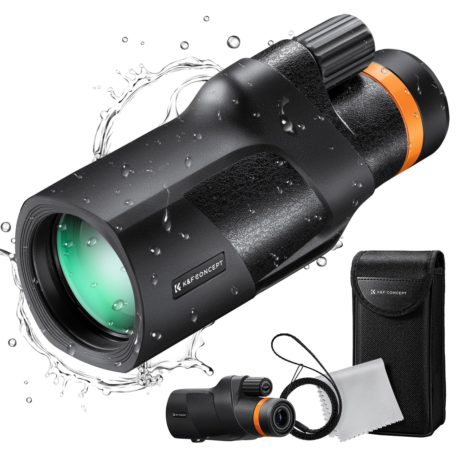 

K&F Concept Monocular, 12x High Magnification (1250mm), Camera Tripod Connection Interface, IP68 Waterproof, Ultra-Clear Telescope Lens, Glasses