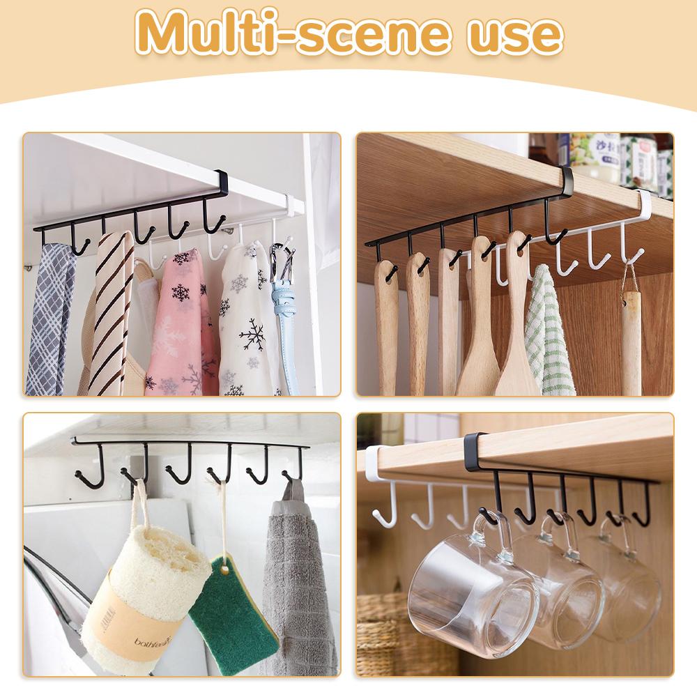 Traceless Hook Iron Cabinet Traceless Hook Six-Piece Storage Hanger Multi-Row Hook Wardrobe Kitchen Punch-free Storage Rack