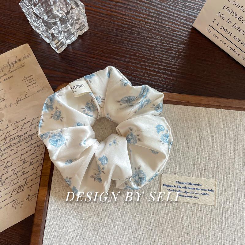 Blue Rose Satin Silk Scarf Bow & Lace Hair Tie