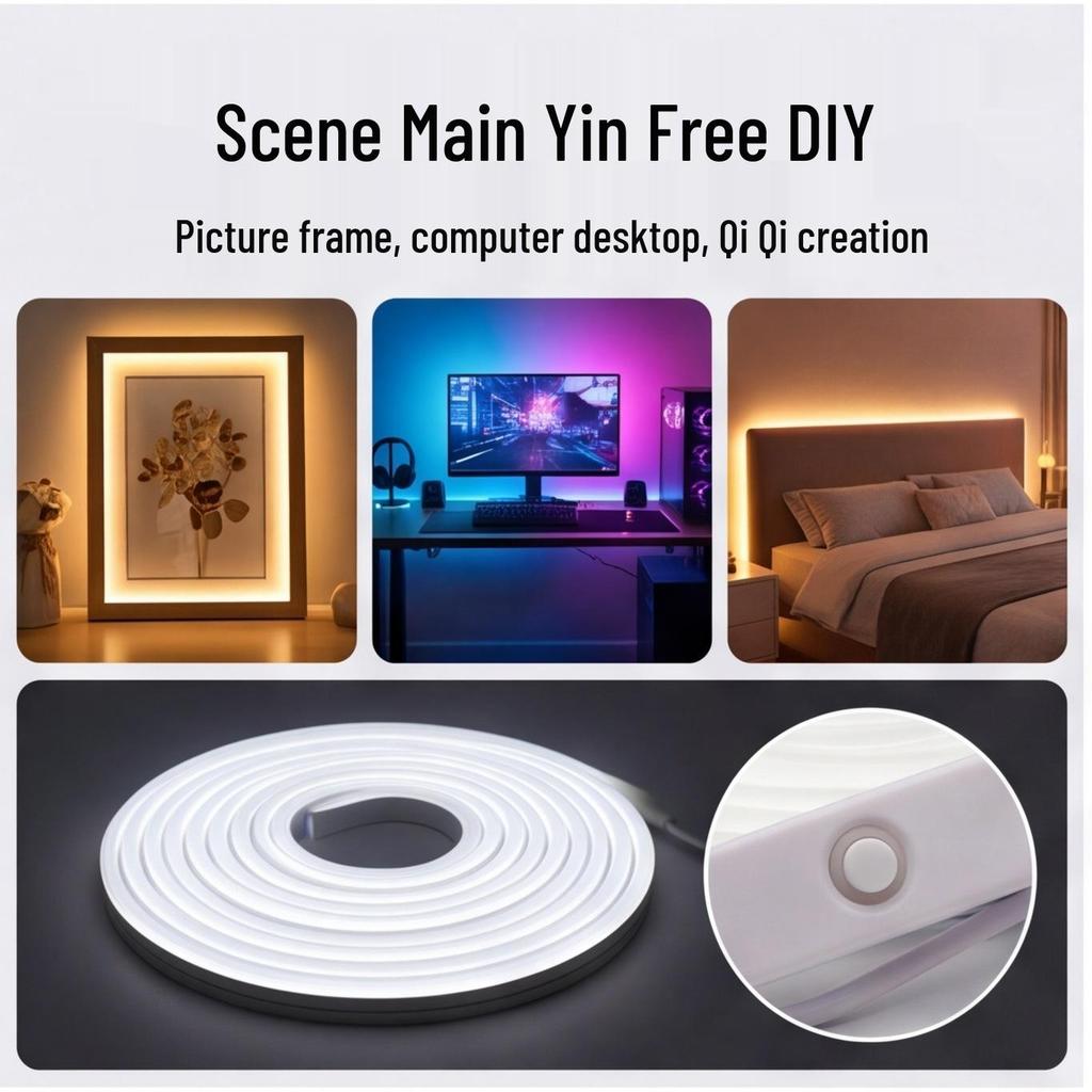 USB 5V LED Neon Light Strip with Button Switch - Frame Shaped Design