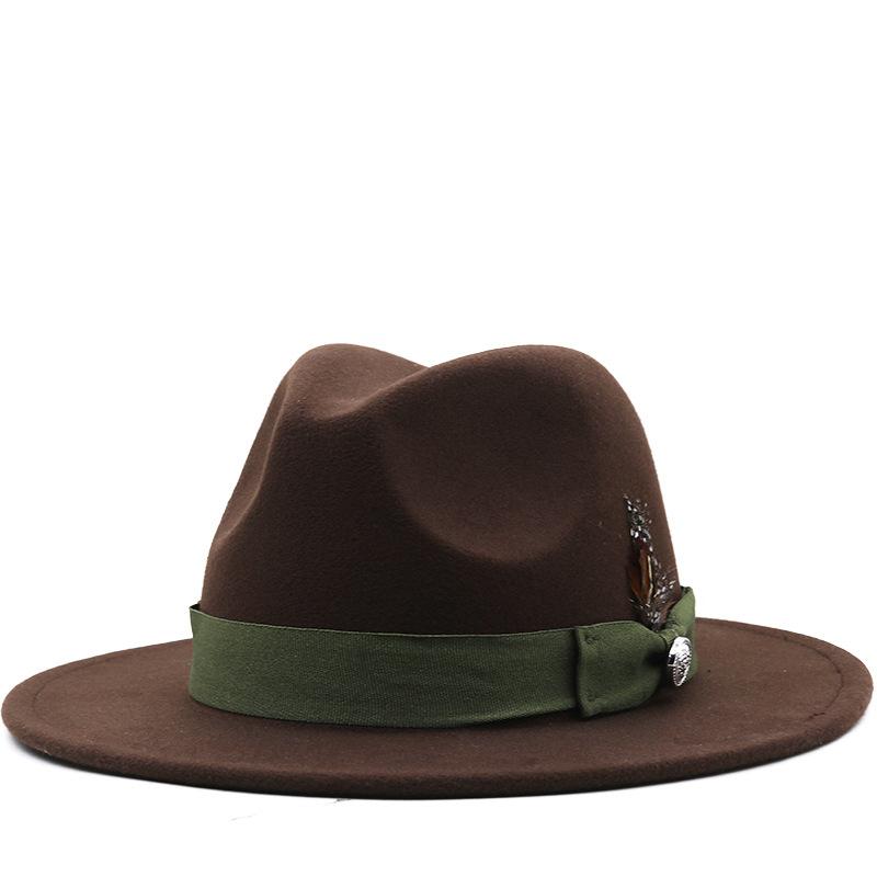 Brown British Style Jazz Feather Fedora Hat For Men And Women
