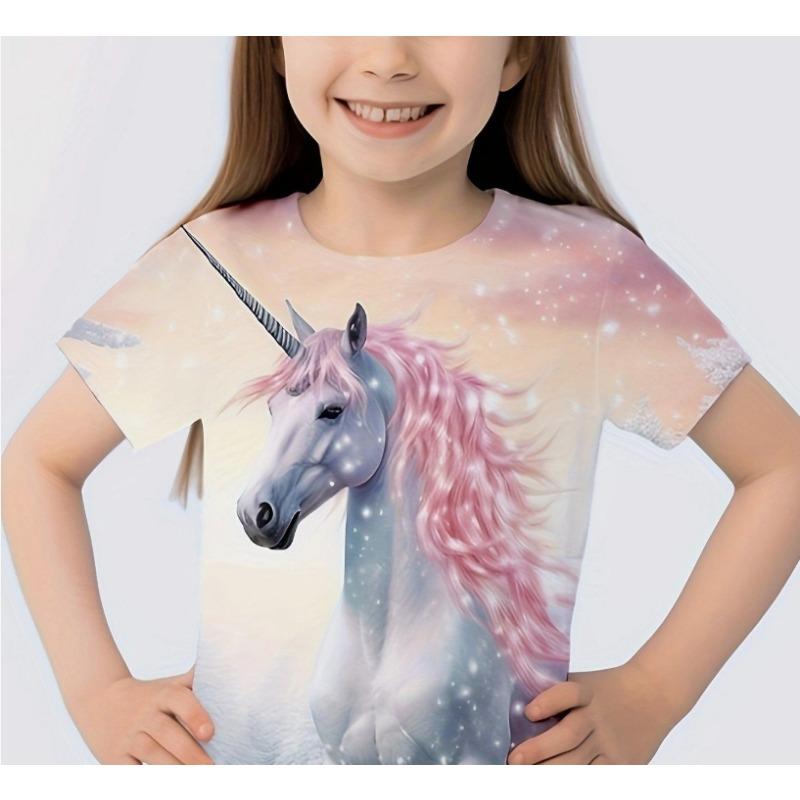 Colorful Watercolor Horse Lovely Girl 3d Printed Short-Sleeved Shirt Brand New Summer Fashionable Girl Clothing T Shirt