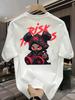 Men's summer 100% cotton T-shirt, fashionable mask, bear print, loose and breathable, street fashion short-sleeved