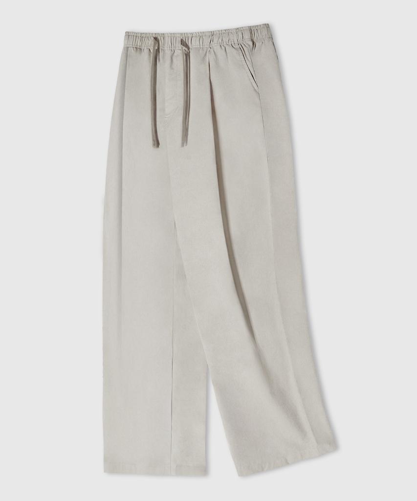 LEMAIN SECOND Linen-Like Elastic Waist Wide Pants [Light Beige]