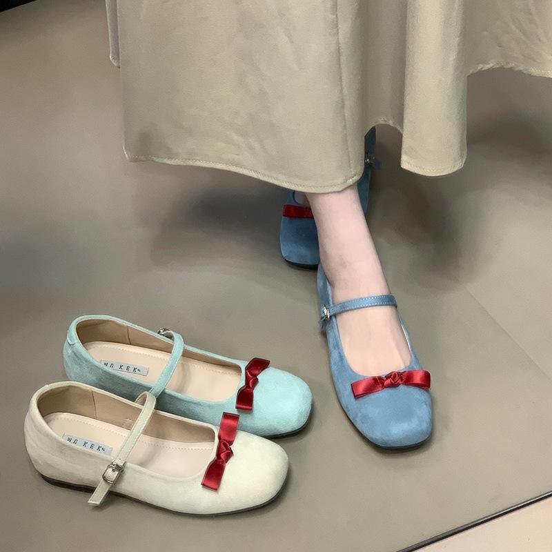Cute round head ballet shoes women's spring and summer 2025 new French bow retro inner height increase Mary Jane shoes