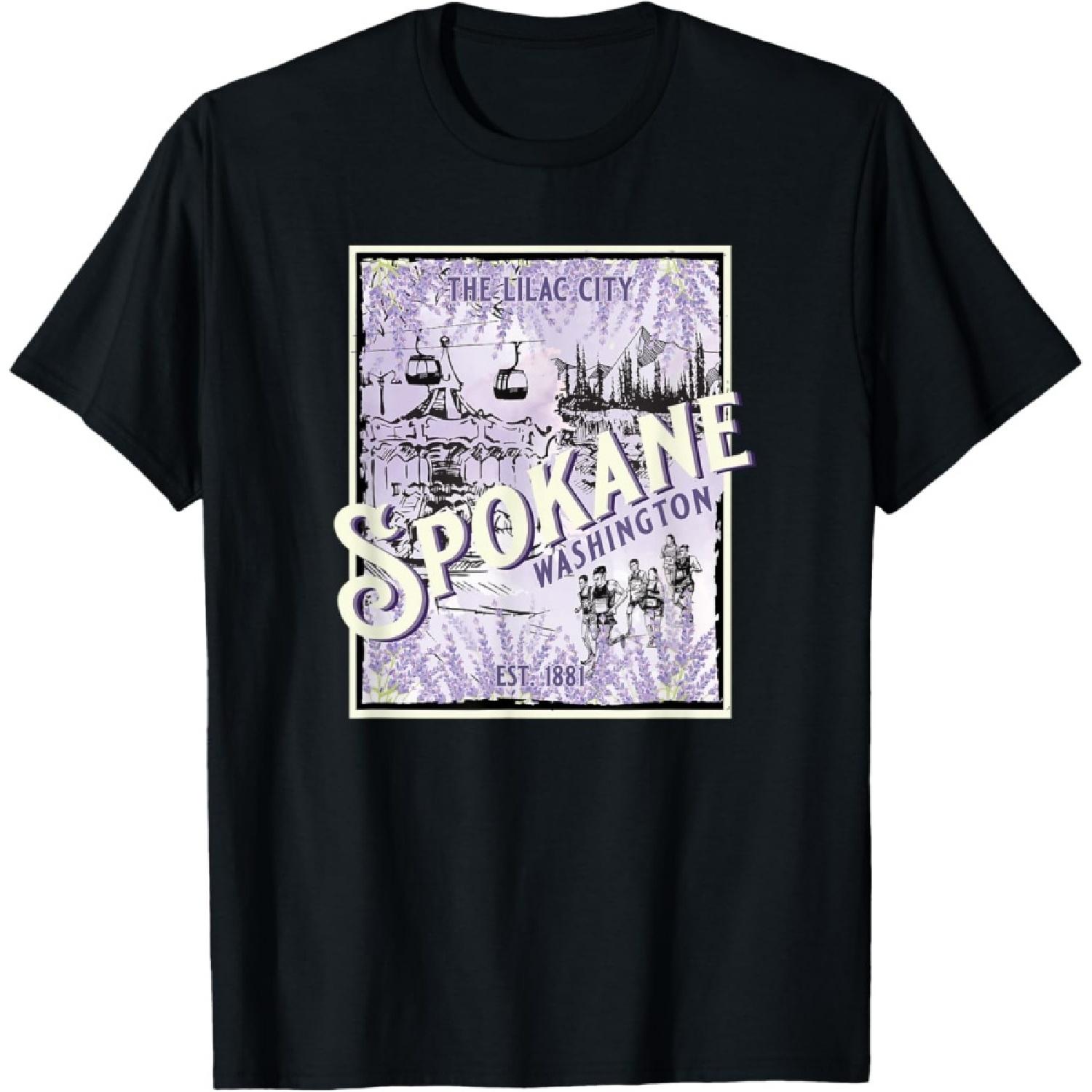 Vintage Spokane Washington The Lilac City Carousel Waterfall T-Shirt S