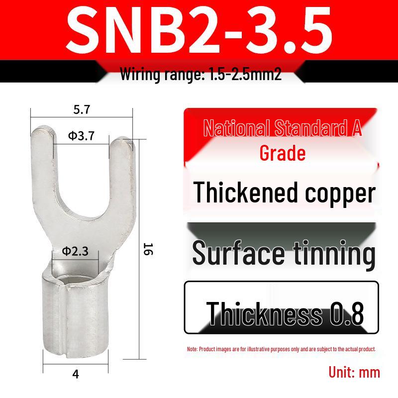 Grade A Fork & U-shaped Tin-Plated Copper Crimp Terminals - Purple, Cold Crimp, Thickened