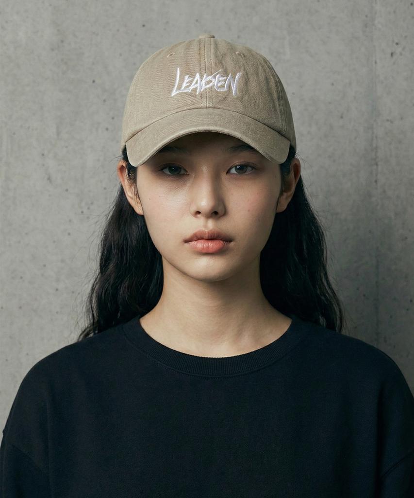 LEADEN Vintage Washed Calligraphy Ball Cap [Beige]