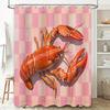 Printed Bath Curtains Pink Checkered Lobster Shower Curtain for Bathroom Decoration Waterproof Fabric Shower Panels Set with