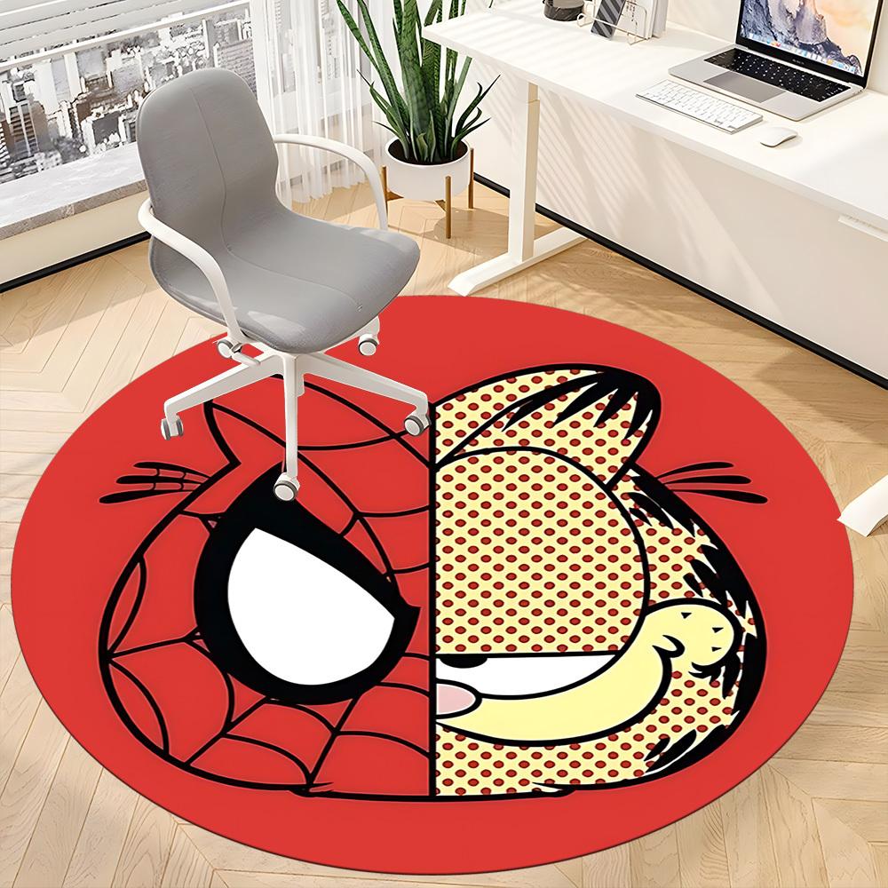 1 Stück Spider-Man Garfield Büro Runder Teppich, Indoor-Matte Geeignet Für Büro, Unter Bürostühlen Schlafzimmer Wohnzimmer Heimdeko, Zimmer Deko