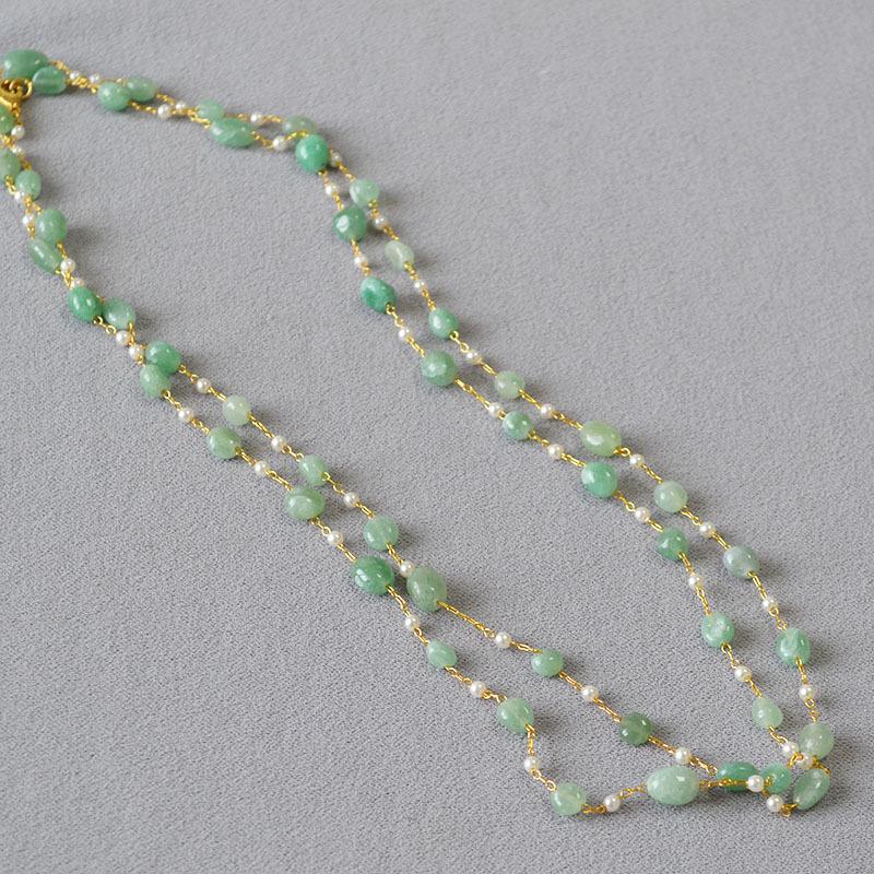Original Design Handmade Natural Stone Double-Layer Beaded Sweater Necklace for Women