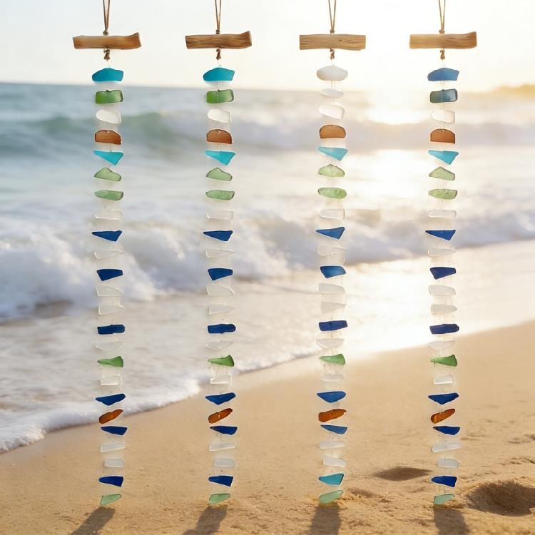 Friendly Sea Glass Wind Chimes With Wooden Detail For Relaxing Sounds Beach Room Decors for Home Indoor or Outdoor
