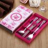 3Pc Set Of Blue And White Porcelain Tableware Stainless Steel Chopsticks Spoon Fork Gift Box Portable Travel Tableware Set