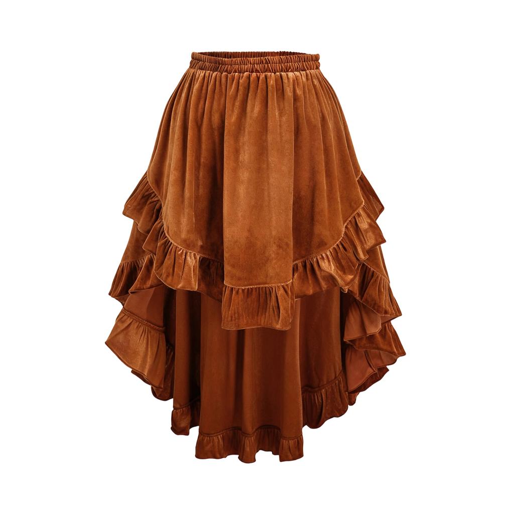 Women's Solid Color Fashionable Ruffled Velvet A-line Skirt
