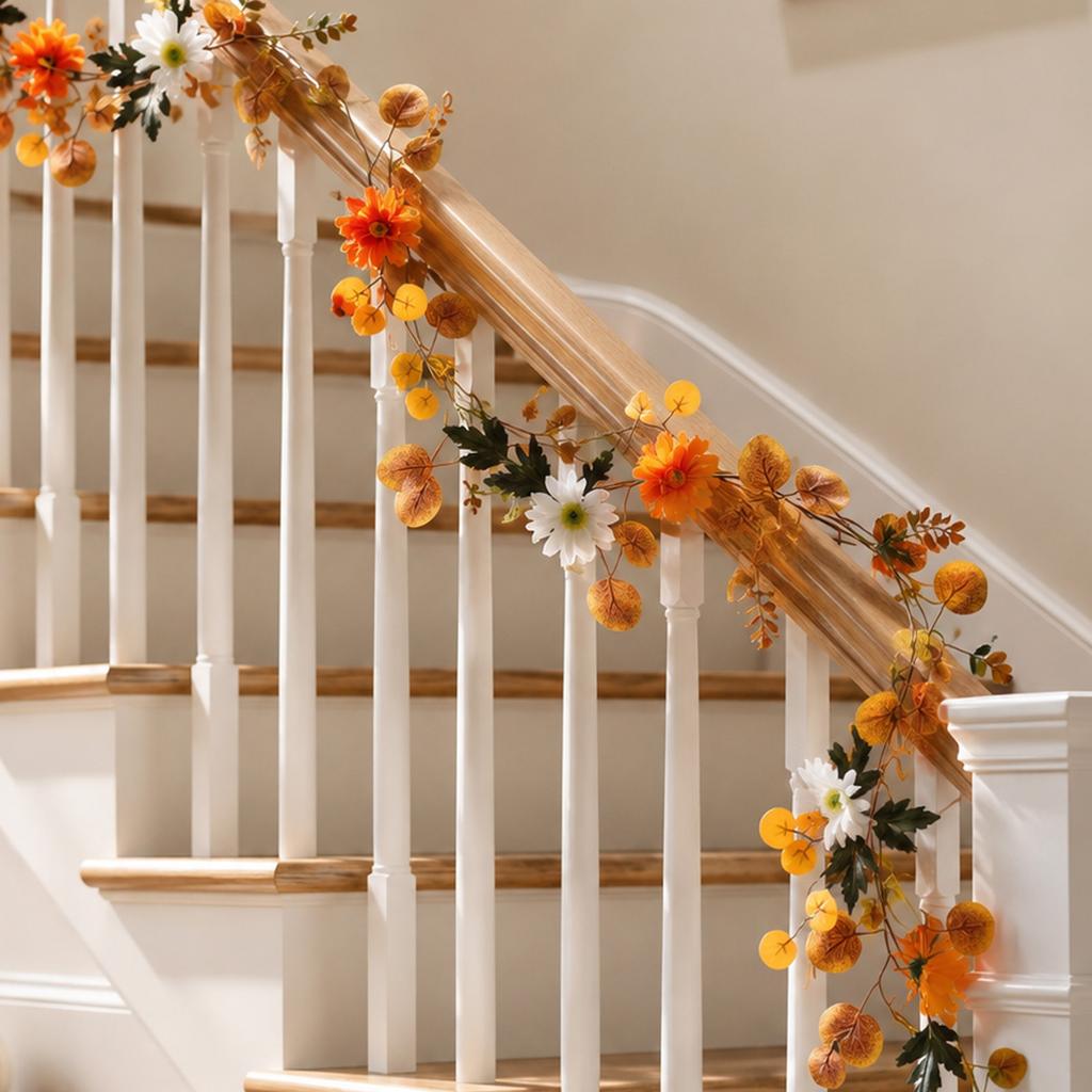 Faux and Chrysanthemum Garland for Fall Mantel Staircase Door Wreath Decoration