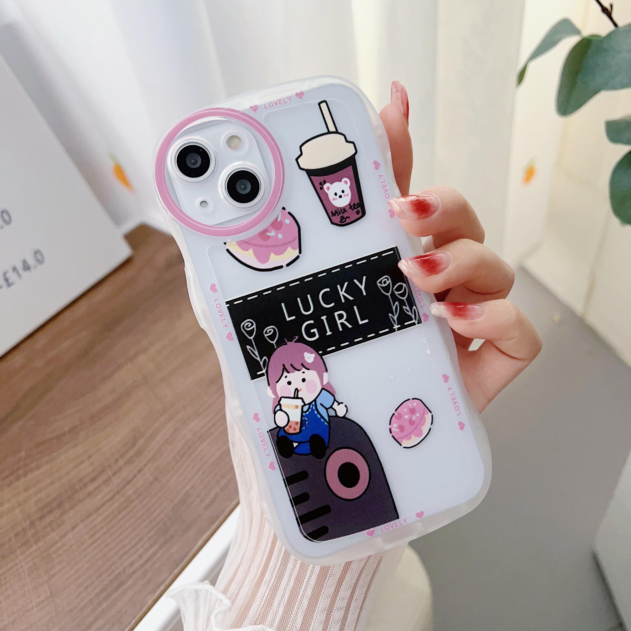 

Прозрачный силиконовый чехол с волнистым краем для iPhone 15 14 13 11 Samsung A14 A24 A34 A54 Xiaomi Redmi Note 10 11 12 Funda Milk Tea Bear Girl Cover Xiaomi Redmi Y2/S2