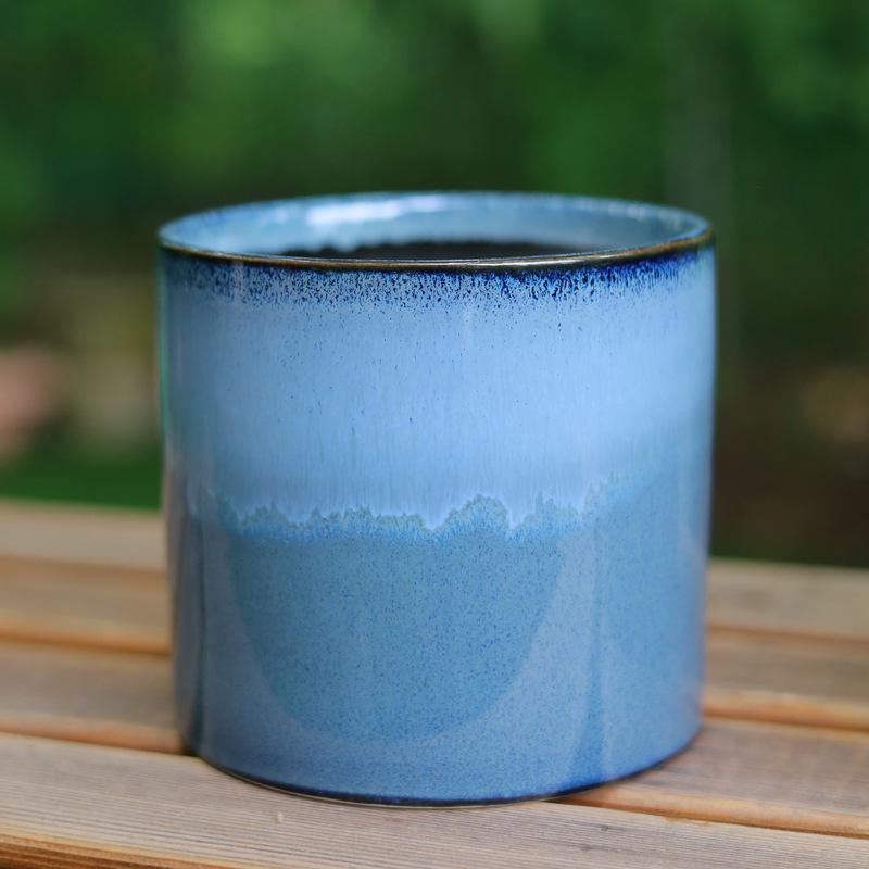Retro Blue & White Distressed Ceramic Succulent Pot – Simple Decorative Vase for Green Plants & Flowers