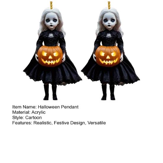 Halloween Pumpkin Princess Pendant Car Hanging Ornament Acrylic Rearview Mirror Charm Festive Party Decoration for Wall Door Room