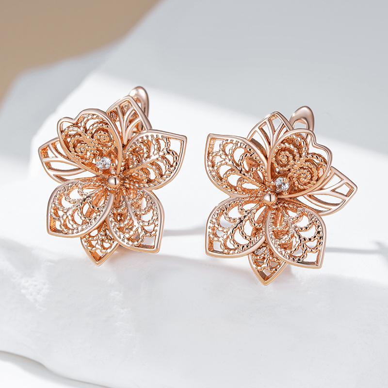 Kienl Ohrhänger mit Blumen in Roségold für Damen, funkelnder Zirkonia, Vintage-Schmuck für jeden Tag