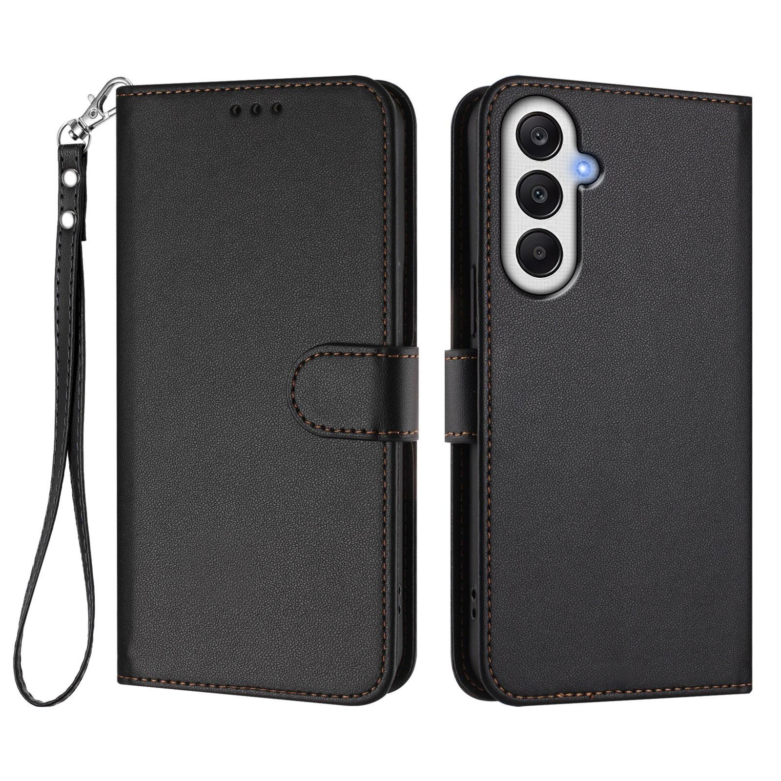 

For Samsung Galaxy F14 4G/Galaxy A05s 4G Leather Case Wallet Stand Phone Cover with Wrist Strap Black