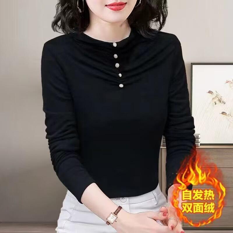 Double-sided German velvet thickened bottoming shirt women's autumn and winter inner shirt versatile new long-sleeved t-shirt foreign style top tide
