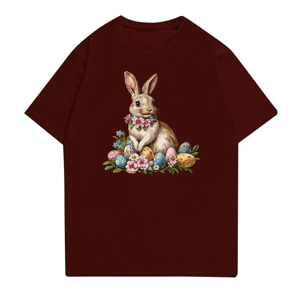 Easter - Men's Casual Baggy Bunny Print T-shirt Round Neck Pull-over Short-sleeved Top