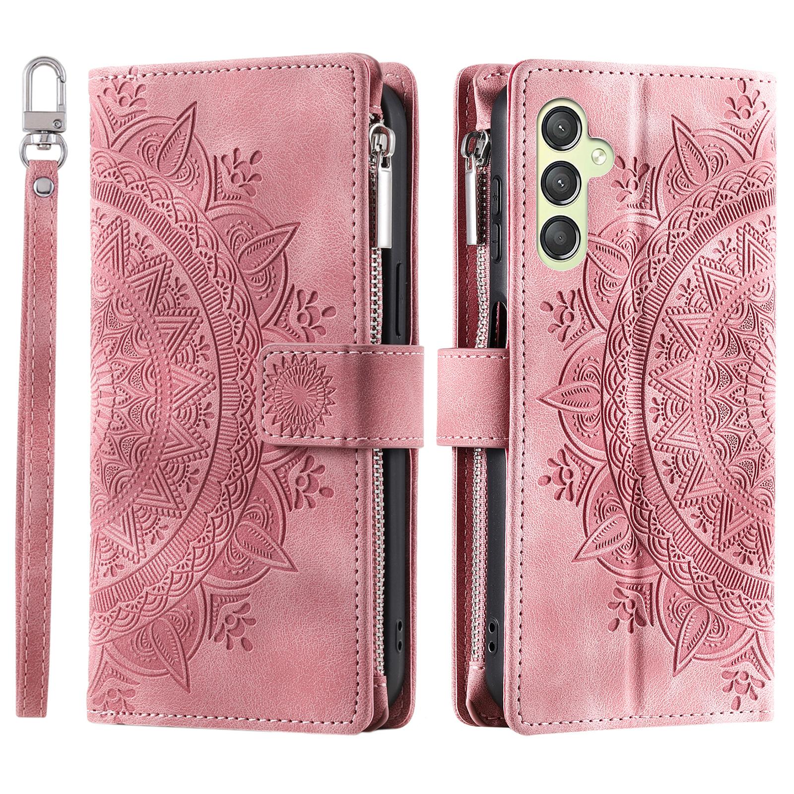 

Чехол для телефона для Samsung Galaxy S23 FE, Кошелек из искусственной кожи, Подставка, Чехол с несколькими отделениями для карт, Тисненая обложка с ремешком Rose Gold