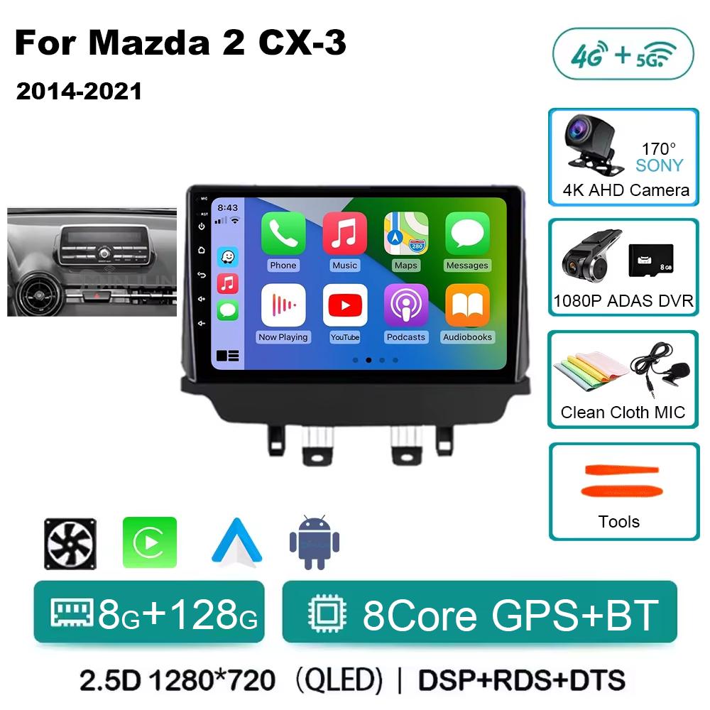 Android 14 Carplay Auto For Mazda CX-3 DK Mazda 2 DJ 2014 - 2025 Car Radio Multimedia Video Player Navigation GPS No 2Din 2 Din