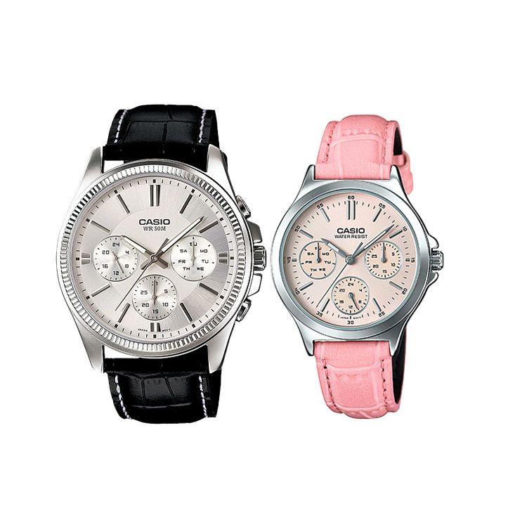 Casio Business Minimalist Retro Versatile Quartz Watch Genuine Leather Strap White Dial Unisex watches MTP-1375L-7A+LTP-V300L-4A