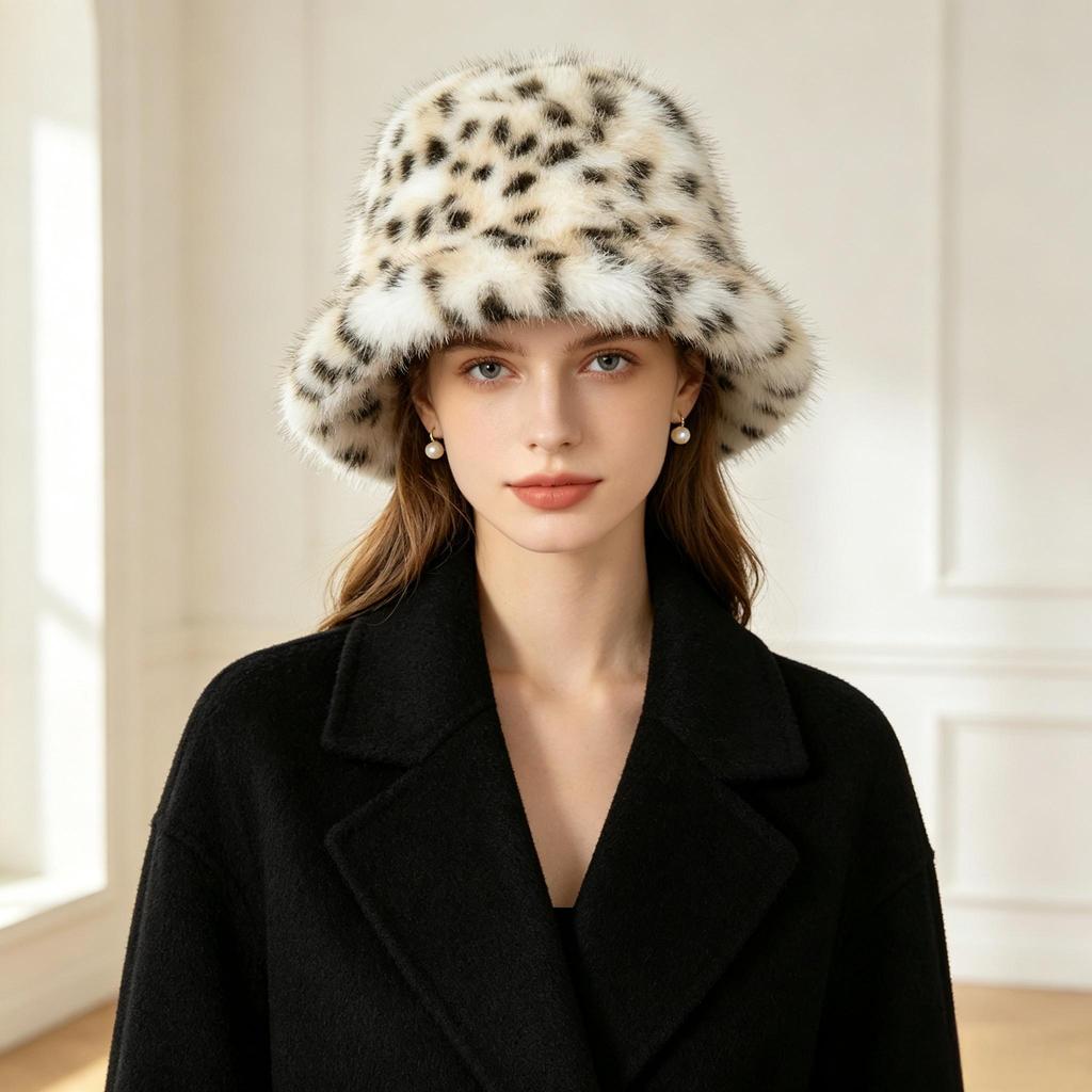 A European and American style fisherman hat imitating mink environmentally friendly fur fisherman hat for women in winter spotted patterns