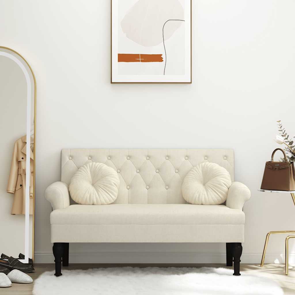 Upholstered Bench with Backrest 120 X 62 X 75.5 Cm Linen Fabric